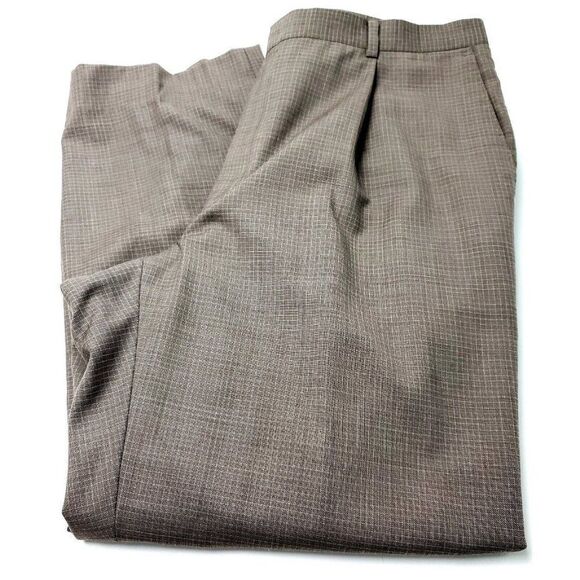Hart Schaffner Marx Wool Dress Pants 37/28 Beige Windowpane Pleated Mid Rise - Picture 1 of 5